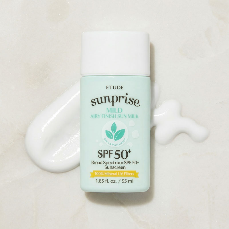 ETUDE Sunprise Sunscreen Mild Sun Milk SPF 50+ PA++++ (55ml) Sebum-free, Non-Sticky, Long Lasting Protection, 100% Mineral Korean Sunscreen for sensitive skin