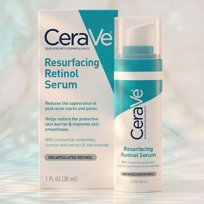 CeraVe Resurfacing Retinol Serum For Post Acne Marks, Formulated With Licorice Root Extract & Niacinamide, Brightening Serum & Pore Minimizer For Face, Post Acne Skin Barrier Repair, Non-Comedogenic