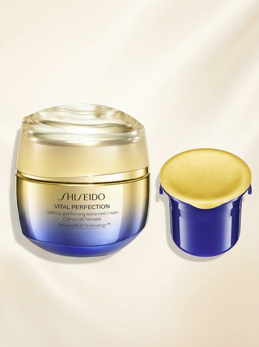 Shiseido Vital Perfection Uplifting and Firming Advanced Cream (1.7 fl oz) + Refill (1.7 fl oz) - Multi-Benefit Face Cream - Visibly Lifts & Firms