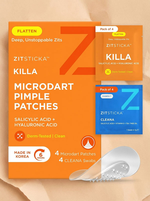 ZitSticka Killa Microdart Pimple Patches for Face - Most Potent Pimple Patch with Fast-Acting Microdarts - For Deep, Early-Stage Zits with Salicylic Acid - Regular 4 Count with Cleaning Swab
